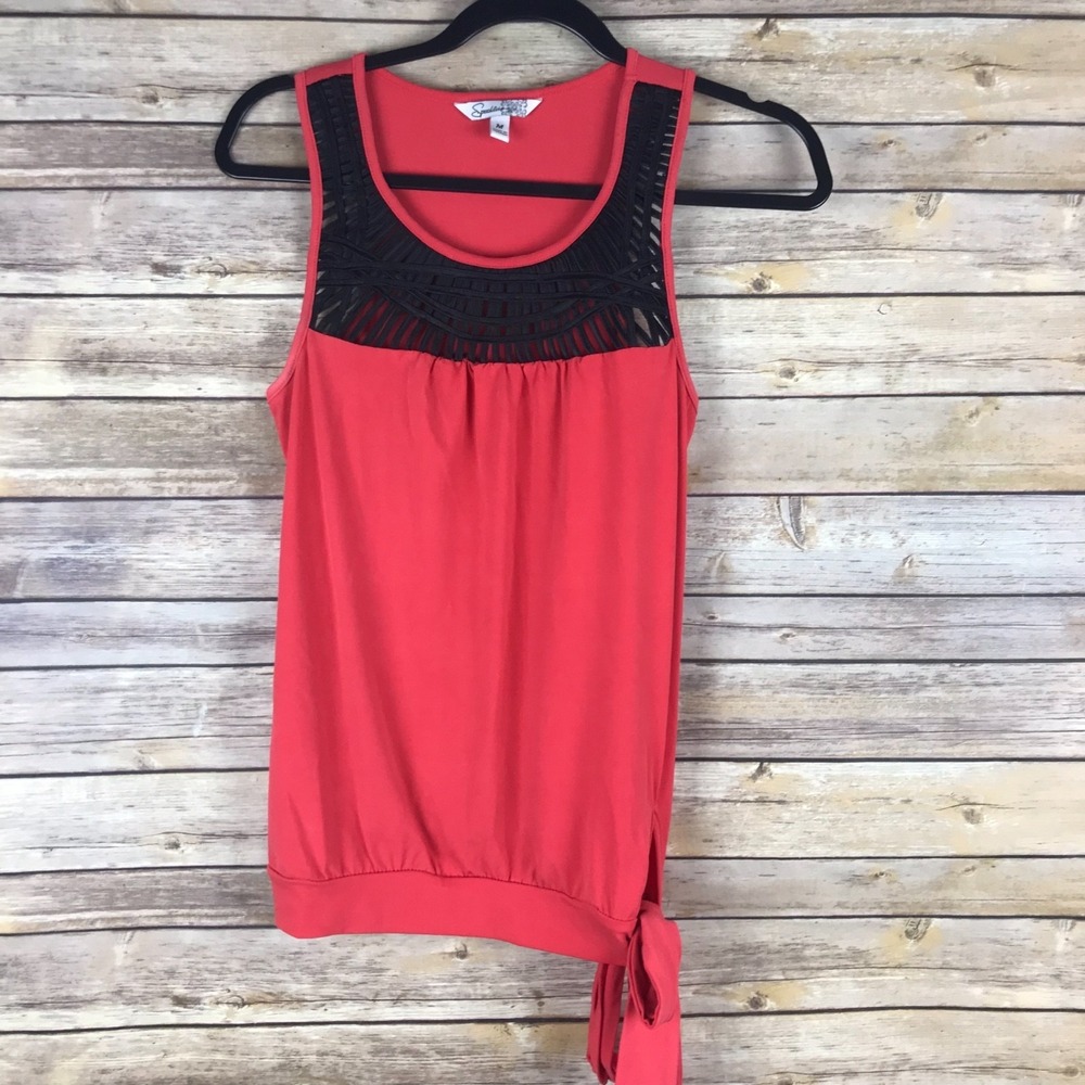 Speechless Top Juniors M Orange Tank Tie Waist Sleeveless Cut Out Neck Solid